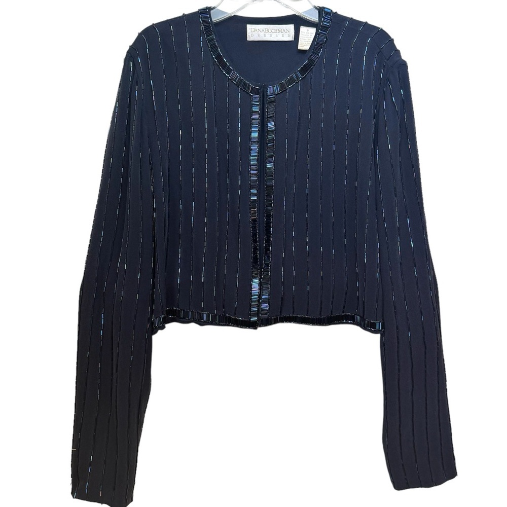 Dana Buchman Vintage Silk Beaded Bolero Jacket Evening Iridescent Blazer Wedding